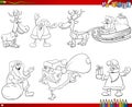 Santa Claus characters set coloring book page Royalty Free Stock Photo