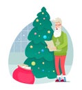 Santa Claus checking gift list flat illustration. Christmas, New Year holiday design element Royalty Free Stock Photo