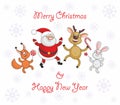 Santa Claus and cheerful animals