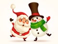 Santa Claus and Cheerful Snowman arm over shoulder