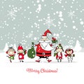 Santa Claus with children. Christmas card