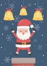 Santa claus chimney and bells merry christmas card Royalty Free Stock Photo