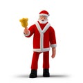 Santa Claus with Christmas Bell standing on white background front view. Happy New Year Merry Christmas holidays concept 3D