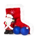 Santa Claus and Christmas boots isolated on white Royalty Free Stock Photo