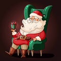 Santa Claus. Christmas card with santa and gift.