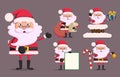 Santa claus christmas cartoon character set holding christmas elements Royalty Free Stock Photo