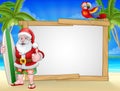 Santa Claus Surf Beach Christmas Background Sign Royalty Free Stock Photo