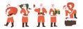 Santa Claus Christmas cartoon character wearing red traditional costume in poses isolated set Royalty Free Stock Photo