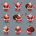 Santa Claus christmas character set. Santa with different gestures and gifts. For Christmas cards, banners, tags and Royalty Free Stock Photo