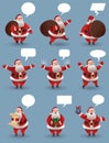 Santa Claus christmas character set. Santa with different gestures and gifts. For Christmas cards, banners, tags and Royalty Free Stock Photo