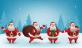 Santa Claus christmas character set. Santa with different gestures and gifts. For Christmas cards, banners, tags and Royalty Free Stock Photo