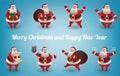 Santa Claus christmas character set. Santa with different gestures and gifts. For Christmas cards, banners, tags and Royalty Free Stock Photo