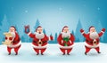 Santa Claus christmas character set. Santa with different gestures and gifts. For Christmas cards, banners, tags and Royalty Free Stock Photo