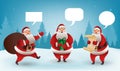 Santa Claus christmas character set. Santa with different gestures and gifts. For Christmas cards, banners, tags and Royalty Free Stock Photo