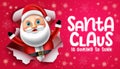 Santa claus christmas character vector design. Santa claus is coming to town text with santa character in cute facial expression. Royalty Free Stock Photo