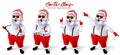Santa claus christmas character vector set. Santa claus 3d characters in cool and jolly pose with rock n roll and dancing gestures