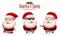 Santa claus christmas character vector set. Santa claus in 3d happy characters with running, standing and wearing pixel sunglasses Royalty Free Stock Photo