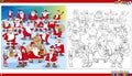 Santa Claus Christmas characters group coloring book page Royalty Free Stock Photo