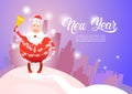 Santa Claus Christmas Holiday Happy New Year Greeting Card Celebration Silhouette City Background Royalty Free Stock Photo