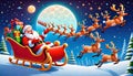 Santa Claus Christmas large moon reindeer flying