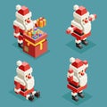 Santa claus christmas lowpoly polygonal new year isometric icons set flat design vector illustration Royalty Free Stock Photo