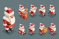 Santa claus christmas old man lowpoly polygonal grandfather new year isometric 3d isolated icons set flat cartoon design Royalty Free Stock Photo