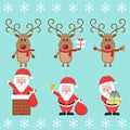 Santa Claus and Christmas reindeer. Funny cartoon character. Vector illustration. Royalty Free Stock Photo