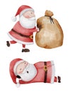Santa claus . Christmas theme . Watercolor paint cartoon characters . Isolated . Set 7 of 15 . Vector Royalty Free Stock Photo