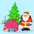 Santa Claus, Christmas tree and gifts Royalty Free Stock Photo