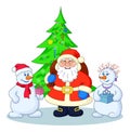 Santa Claus, Christmas tree and snowmans Royalty Free Stock Photo