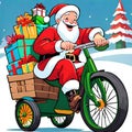 Santa claus christmas wrapped present home tricycle delivery