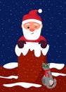 Santa Claus climbs out of the chimney. Christmas illustration. Royalty Free Stock Photo