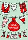 Santa Claus clothesline, vector Christmas card Royalty Free Stock Photo