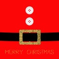 Santa Claus Coat with fur, buttons and gold glitter belt. Merry Christmas background card Flat design Royalty Free Stock Photo