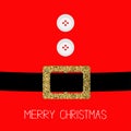 Santa Claus Coat with fur, buttons. Gold glitter belt. Merry Christmas background card Flat design Royalty Free Stock Photo