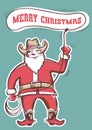 Santa Claus in cowboy boots twirling a lasso with text Royalty Free Stock Photo