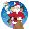 Santa Claus with crystal ball with snow and children around Royalty Free Stock Photo