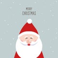 Santa claus cute cartoon merry christmas lettering vector snowy background