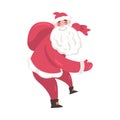 Santa Claus, Cute Christmas Character Carrying Bag full of Gifts, Symbol of Xmas and New Year Holidays Cartoon Style