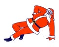 Santa Claus Dancing Stand on One Arm. Drunk Crazy Christmas Character in Red Traditional Costume Performing Modern Dance