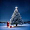 Santa Claus decorating Christmas tree Royalty Free Stock Photo