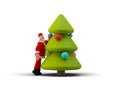 Santa Claus decorating Christmas Tree on white background. Happy New Year Merry Christmas holidays concept 3D illustration Royalty Free Stock Photo