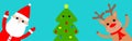 Santa Claus Deer Raindeer holding hands up. Peeking from corner. Merry Christmas tree. Fir-tree icon. Cute cartoon kawaii funny Royalty Free Stock Photo