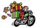 Santa claus delivering the christmas gift by riding a motorcycle