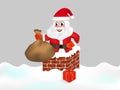 Santa Claus descends the chimney and keeps a bag of gifts. Vector Royalty Free Stock Photo