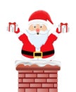 Santa Claus descends the chimney and keeps a gifts box isolated on white background. vector illustration Royalty Free Stock Photo