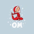 Santa Claus doing yoga and mantra Om color postcard Royalty Free Stock Photo