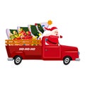 Santa Claus drives an old retro car, truck