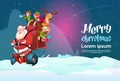 Santa Claus Elf Deer Ride Electric Scooter Christmas Holiday Happy New Year Greeting Card Royalty Free Stock Photo