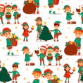 Santa Claus elf kids cartoon elf helpers vector illustration children elves characters traditional costume seamless